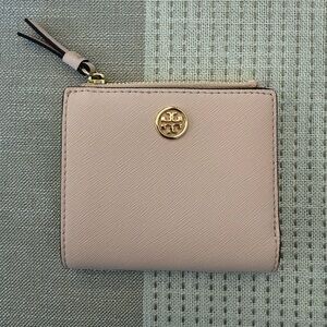 Tory Burch Pink Saffiano Leather Wallet with Gold Logo